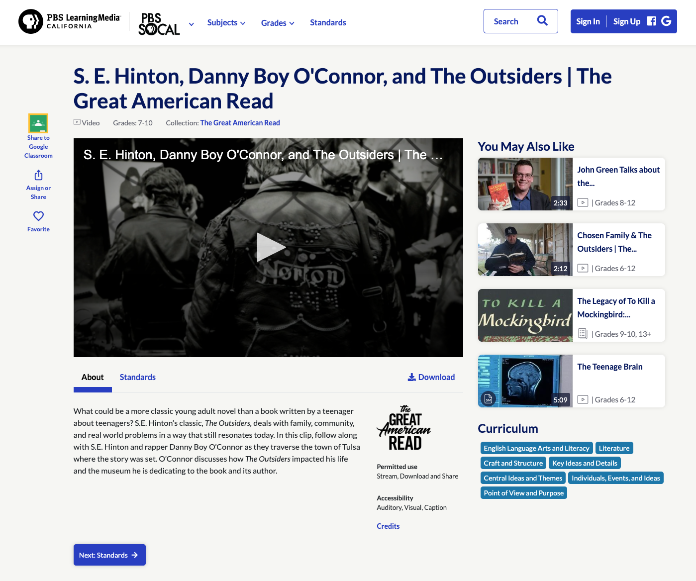 S. E. Hinton, Danny Boy O'Connor, and The Outsiders Instructional Video