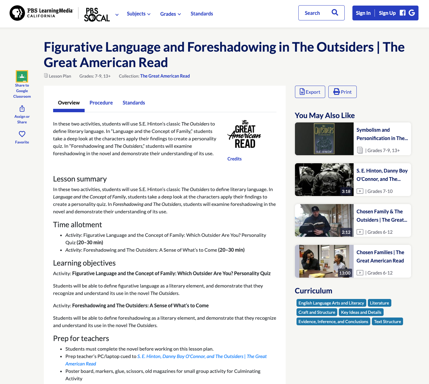 Figurative Language and Foreshadowing in The Outsiders Lesson Plan