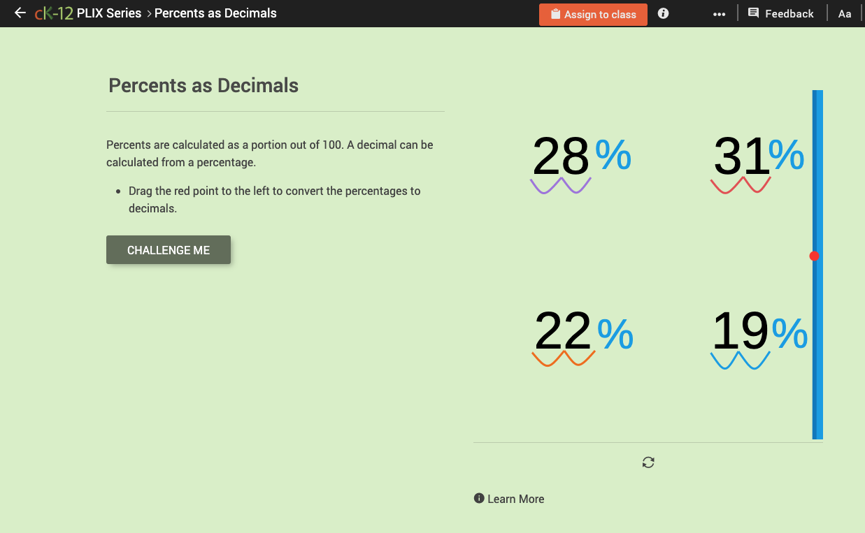 Percents as Decimals Interactive