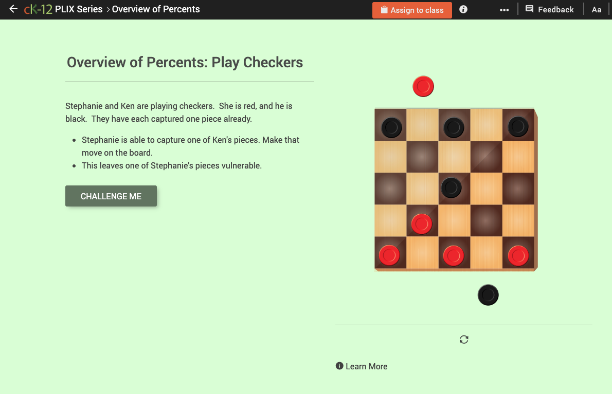 Overview of Percents: Play Checkers Interactive