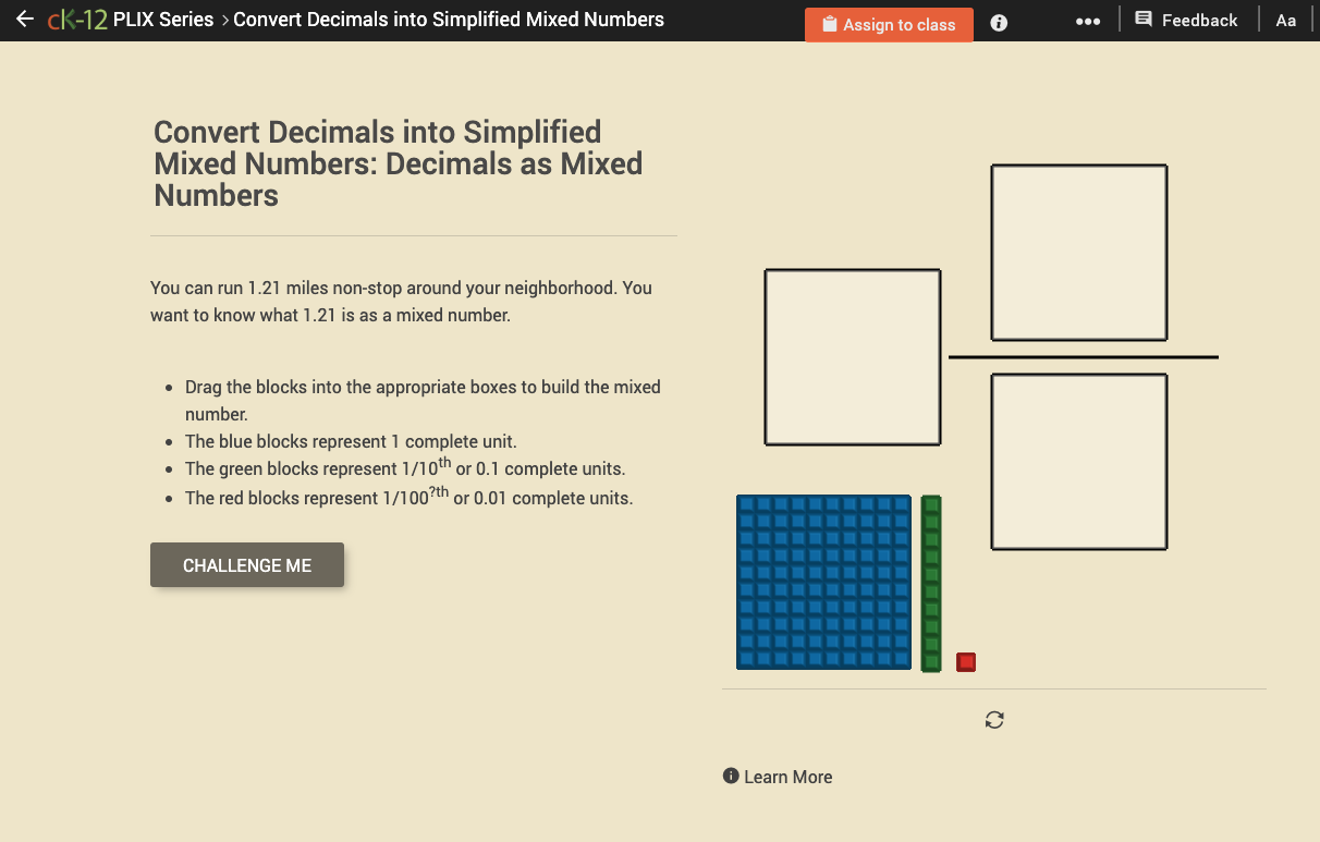 Decimals as Mixed Numbers Interactive