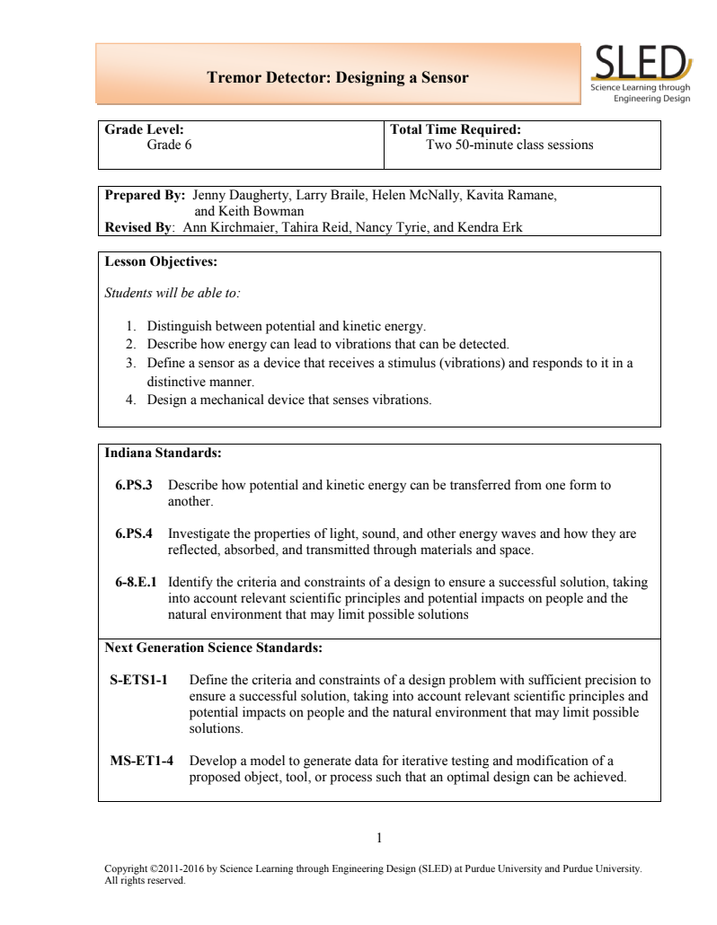 Rock Steady: Designing a Sensor Lesson Plan