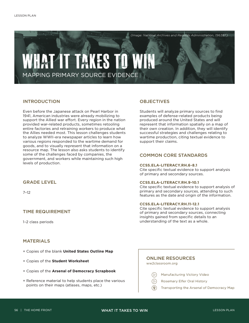 What It Takes to Win: Mapping Primary Source Evidence Lesson Plan