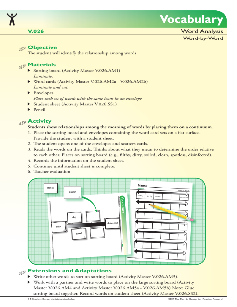 Vocabulary: Word Analysis, Word-by-Word Activity
