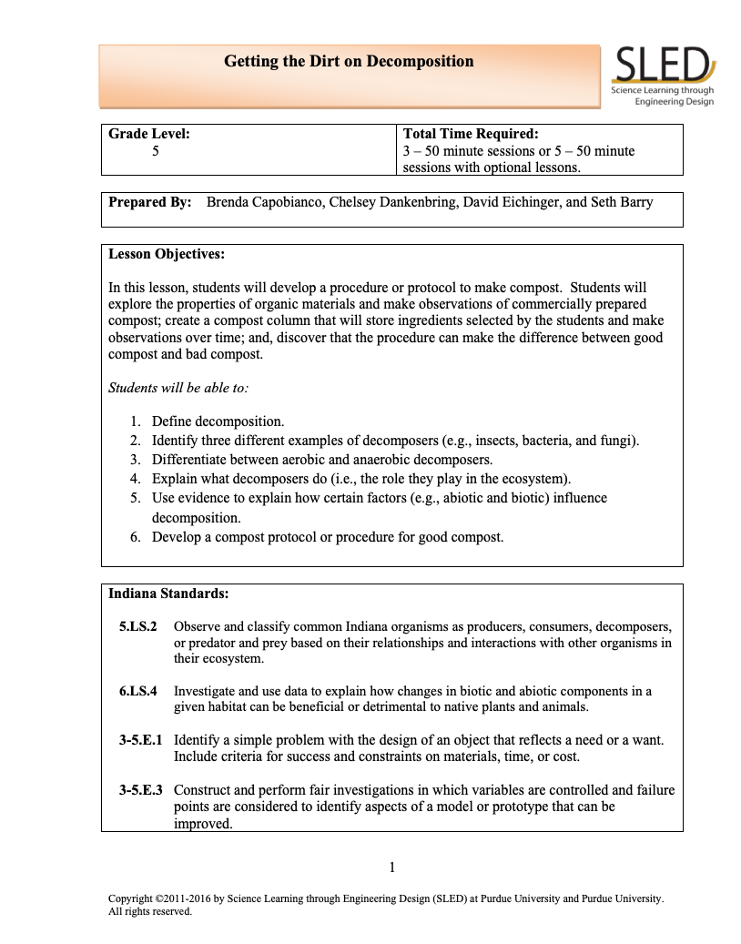 Getting the Dirt on Decomposition Lesson Plan