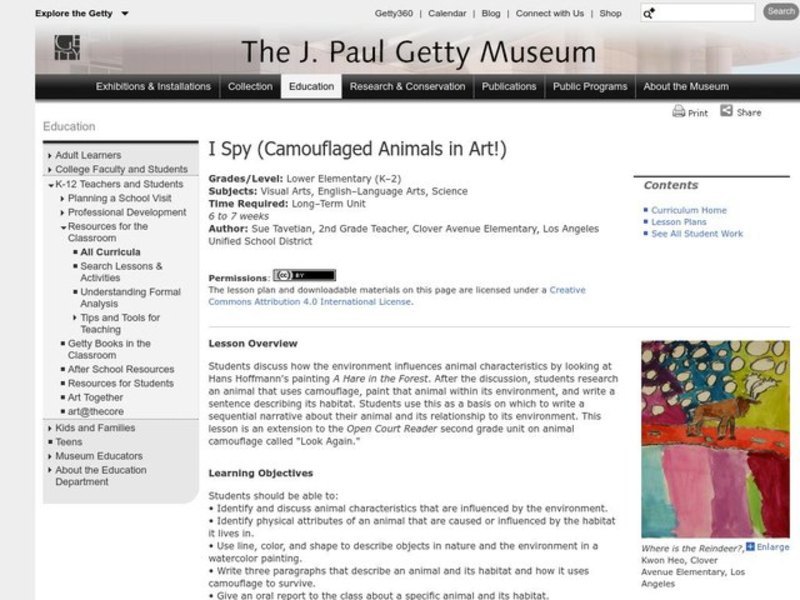 I spy (Camouflaged Animals in Art!) Lesson Plan