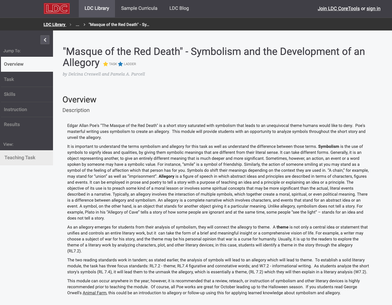 "Masque of the Red Death" - Symbolism and the Development of an Allegory Lesson Plan