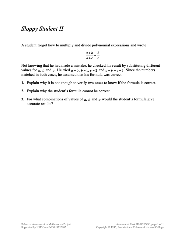 Sloppy Student II Assessment