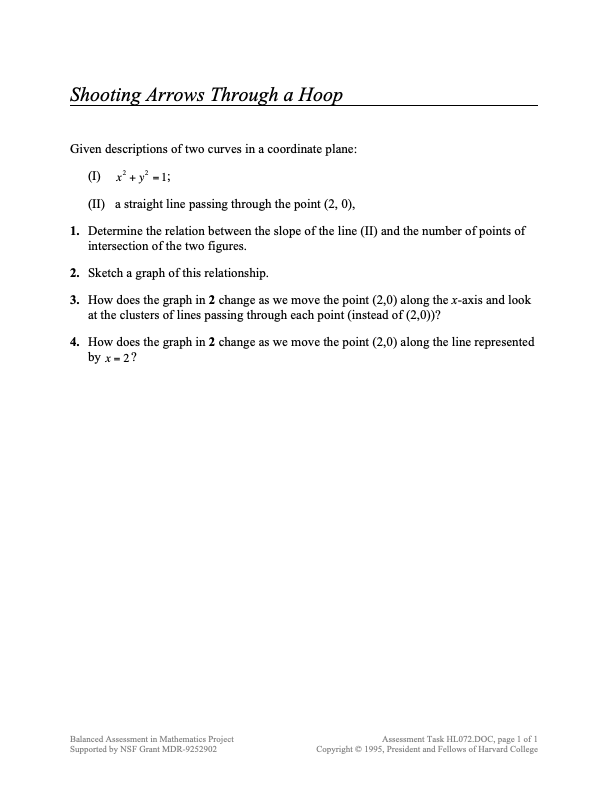 Shooting Arrows through a Hoop Assessment