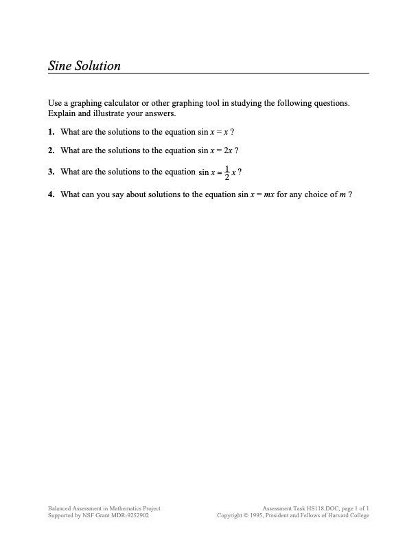 Sine Solution Assessment
