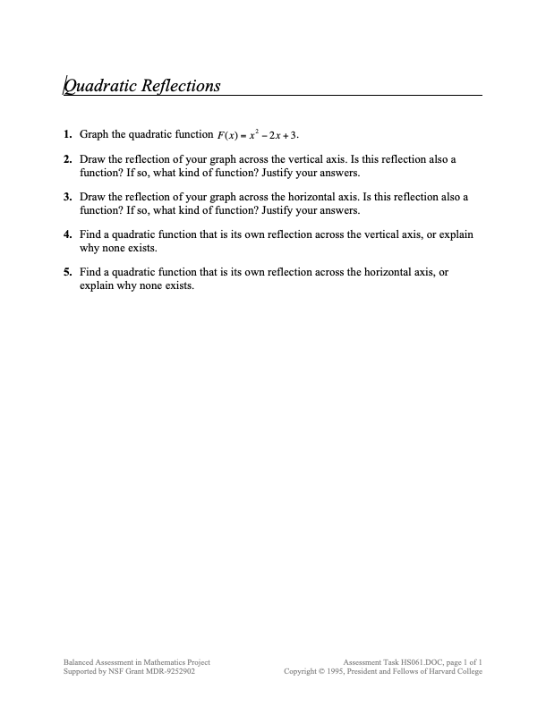 Quadratic Reflections Assessment