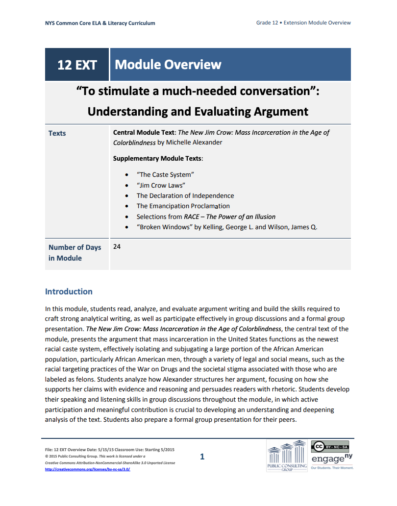 Grade 12 ELA Extension Module: Understanding and Evaluating Argument Unit Plan