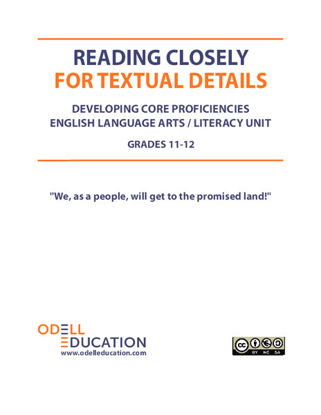 Reading Closely for Textual Details: "We, as a people, will get to the promised land!" Unit Plan