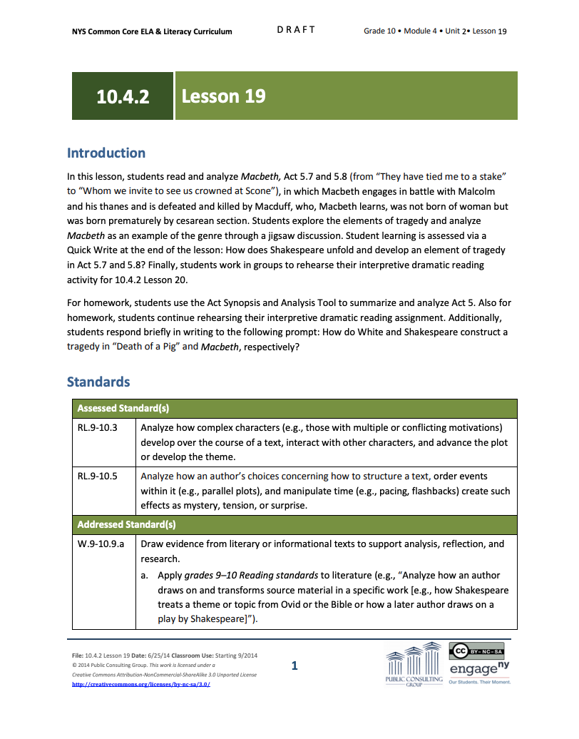 Grade 10 ELA Module 4: Unit 2, Lesson 19 Lesson Plan