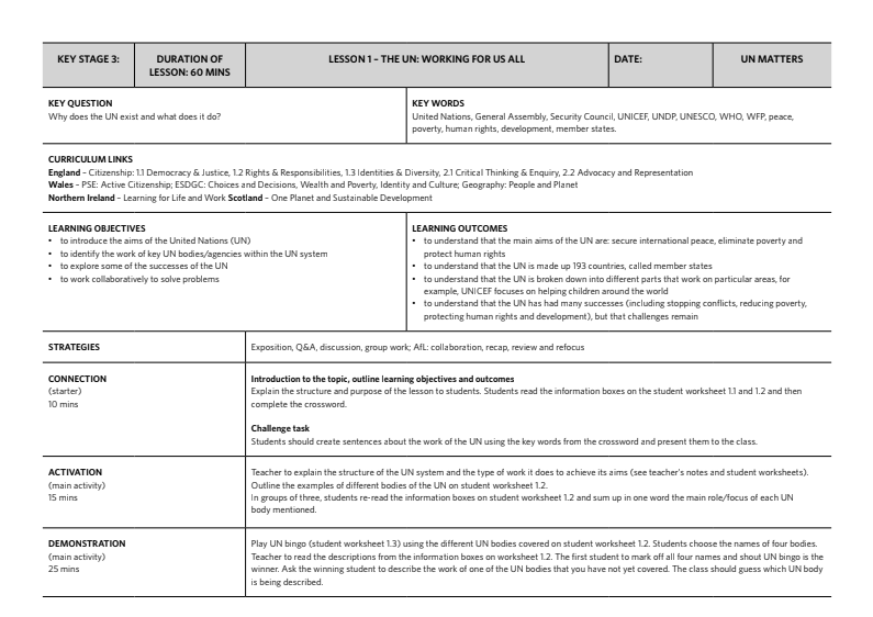 The UN: Working for Us All Unit Plan