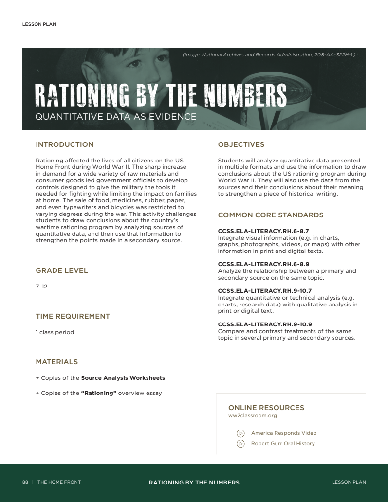 Rationing by the Numbers: Quantitative Data as Evidence Lesson Plan