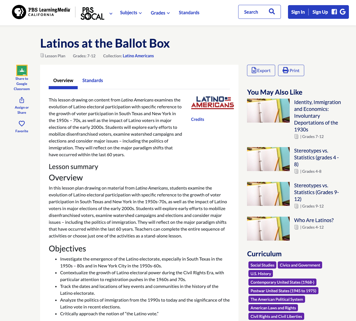 Latinos at the Ballot Box Lesson Plan