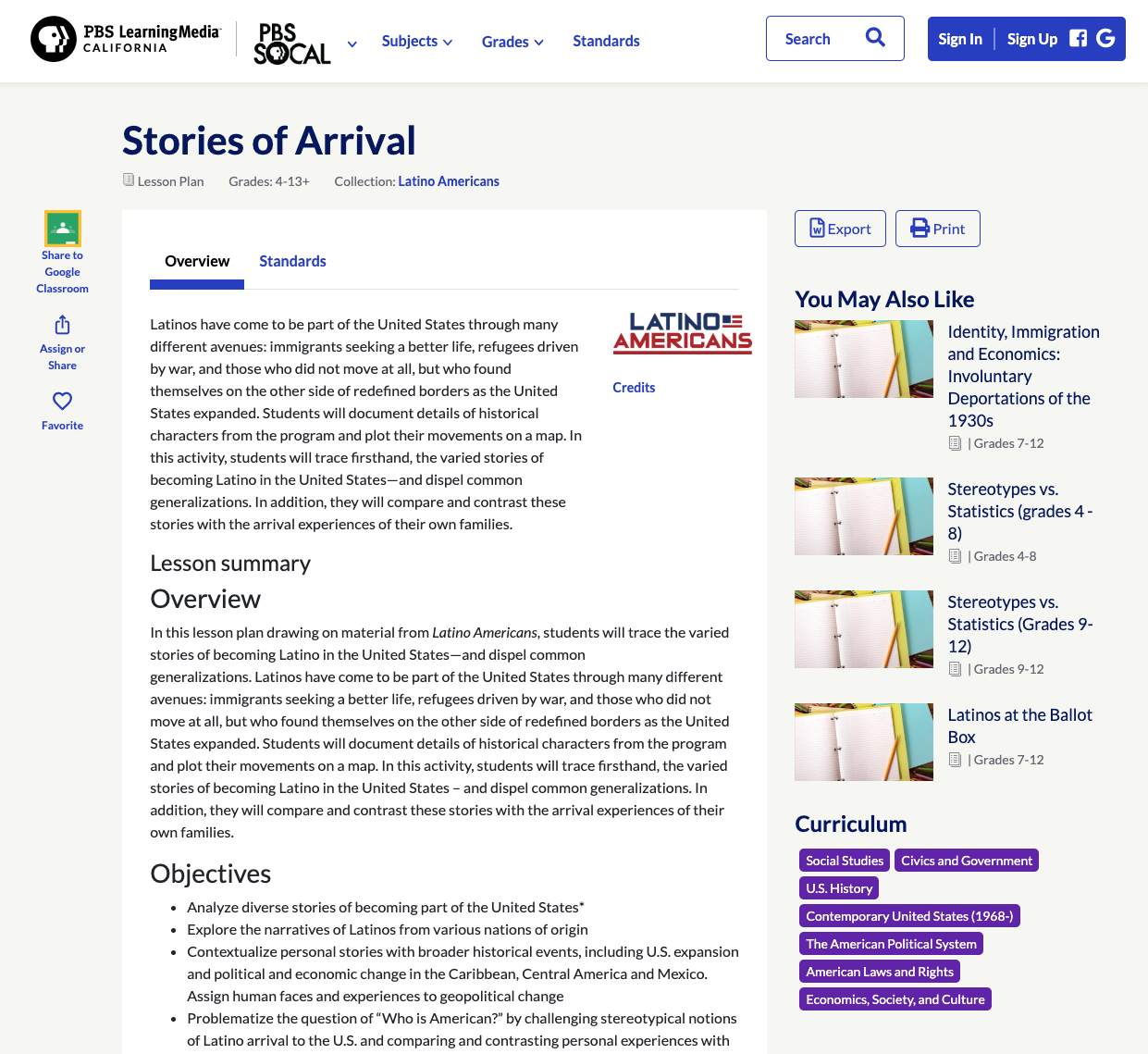 Stories of Arrival Lesson Plan