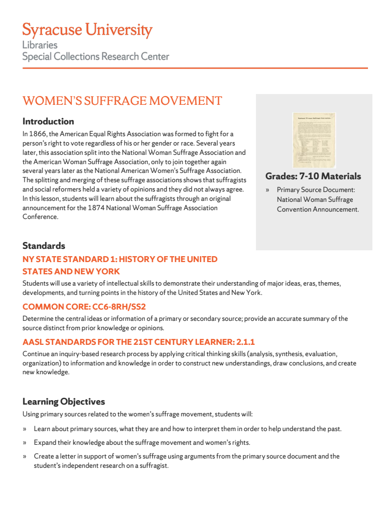 Women's Suffrage Movement Lesson Plan