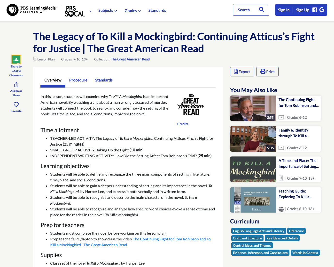 The Legacy of To Kill a Mockingbird: Continuing Atticus’s Fight for Justice Lesson Plan