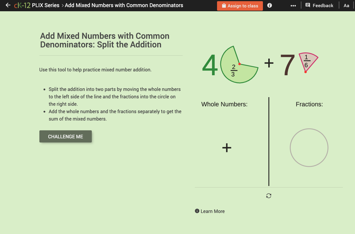 Sums of Mixed Numbers: Split the Addition Interactive