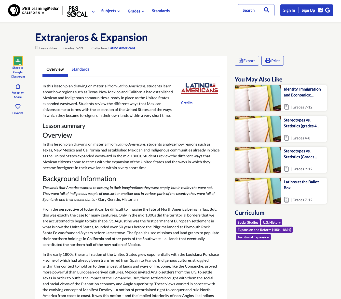 Extranjeros and Expansion Lesson Plan