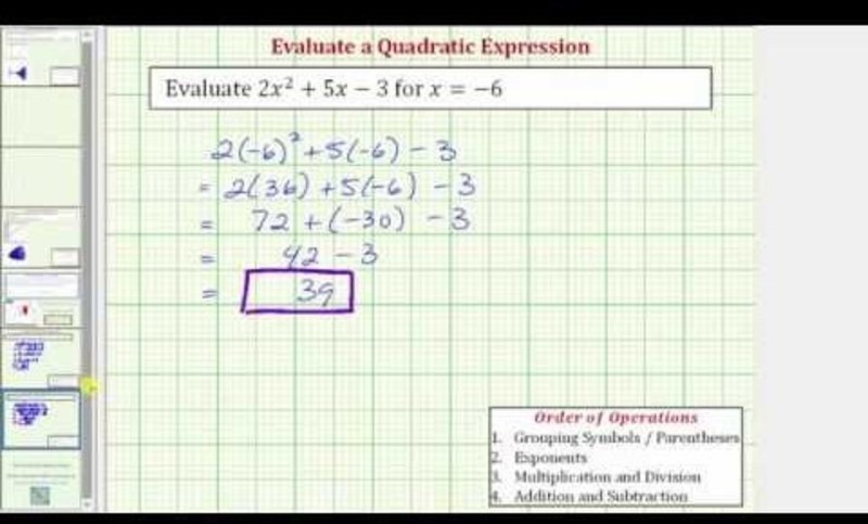 Evaluate a Quadratic Expression with a Negative Value (Example) Instructional Video