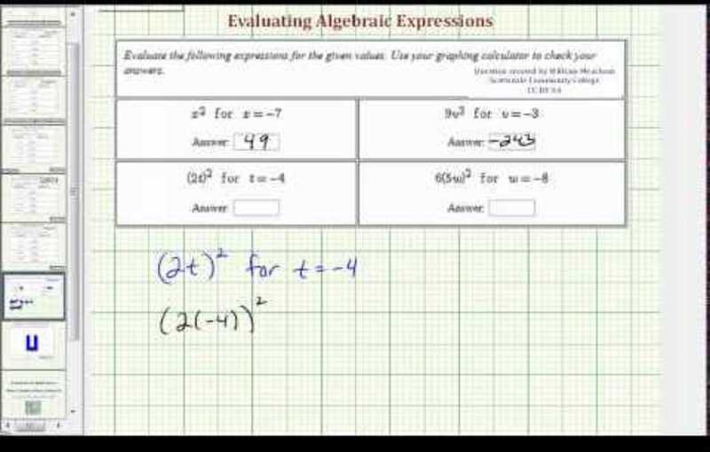 Evaluate Basic Algebraic Expressions (Example 1) Instructional Video
