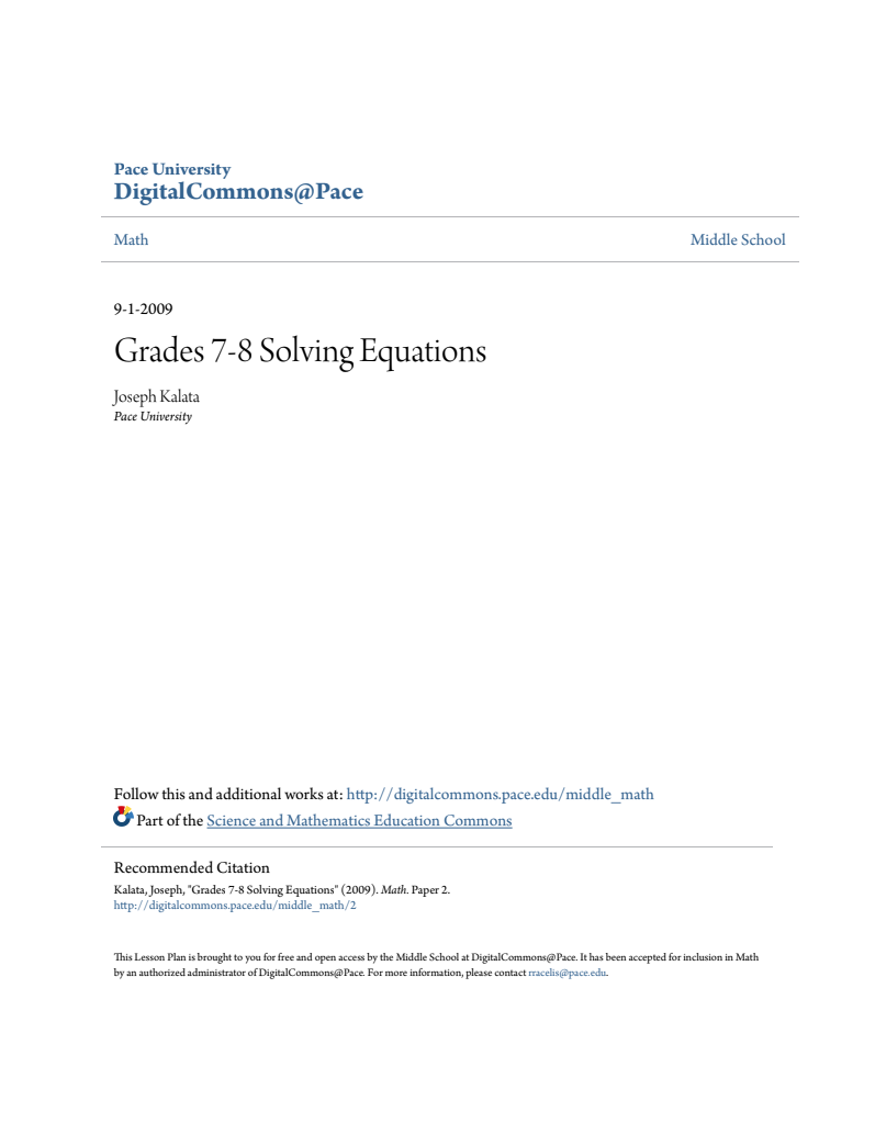 Grades 7-8 Solving Equations Lesson Plan