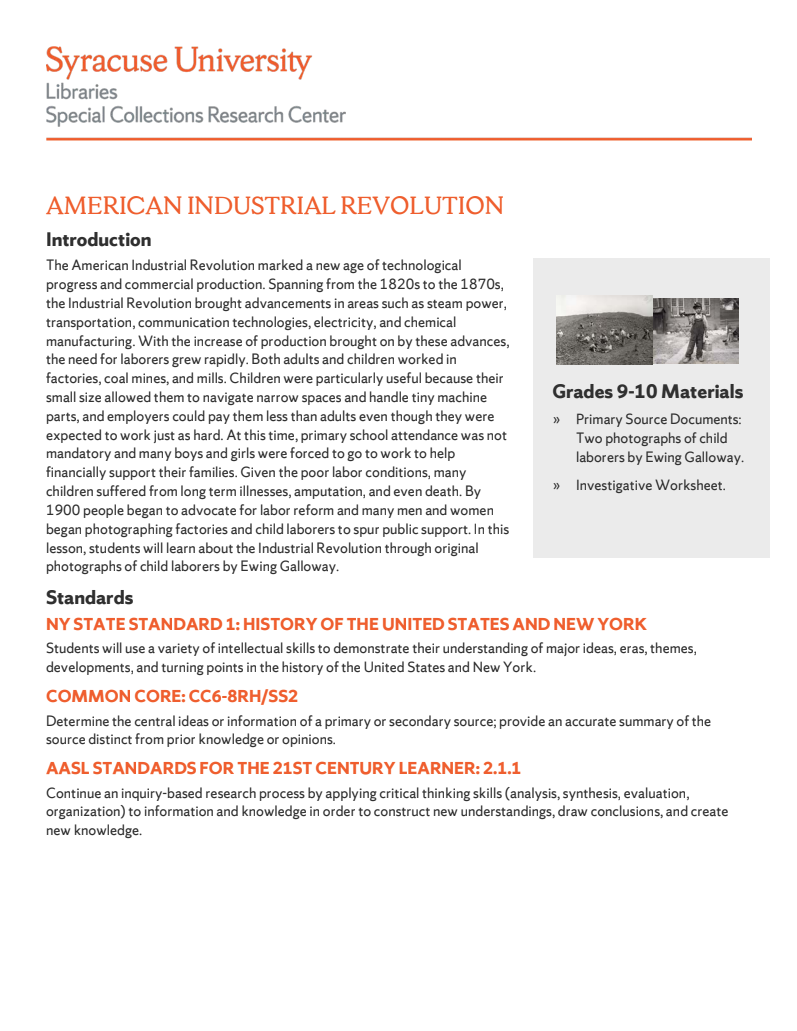American Industrial Revolution Lesson Plan