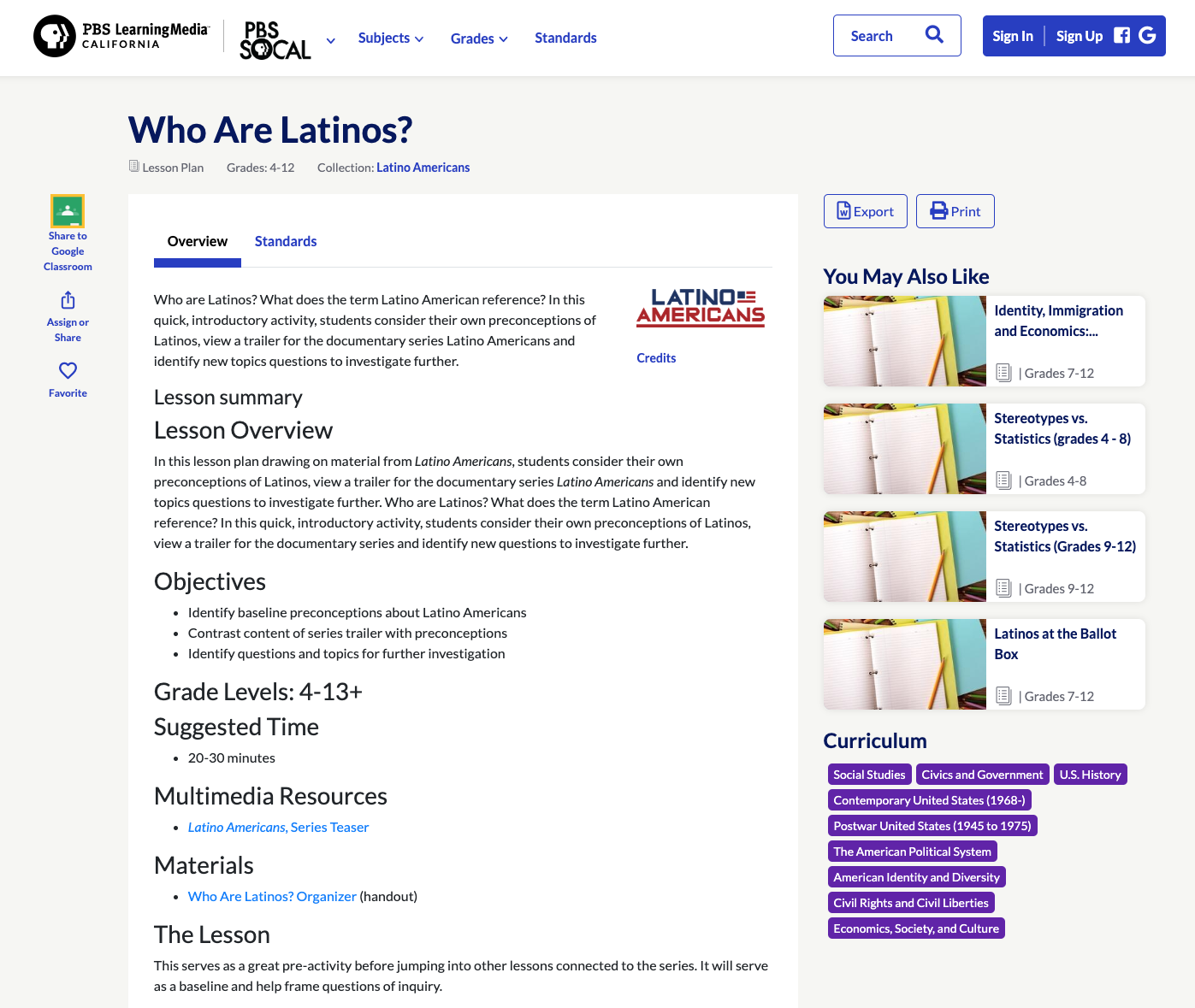 Who Are Latinos? Lesson Plan