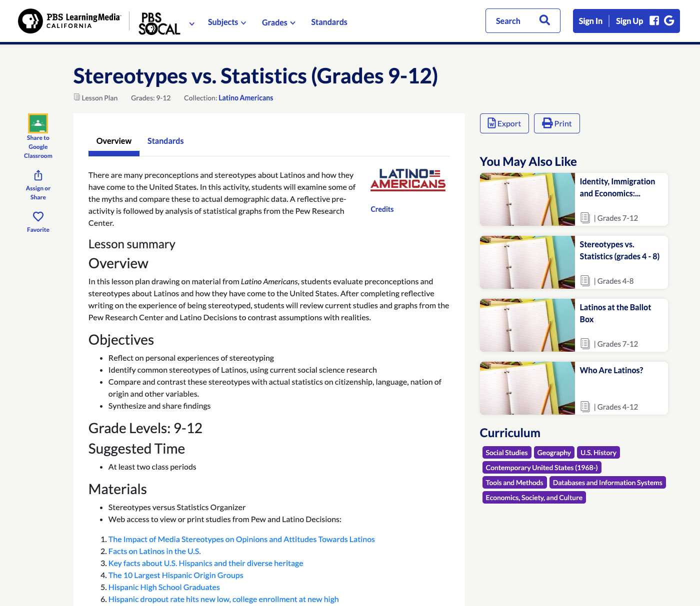 Stereotypes vs. Statistics (Grades 9-12) Lesson Plan