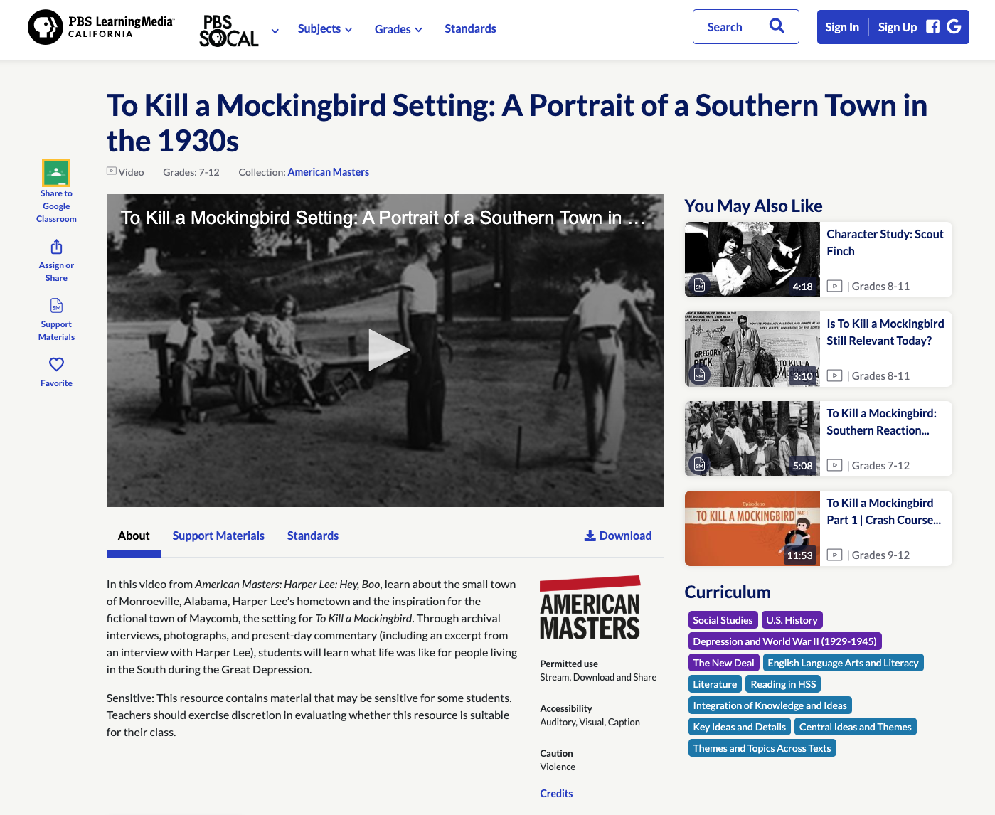 To Kill a Mockingbird Setting: A Portrait of a Southern Town in the 1930s Instructional Video
