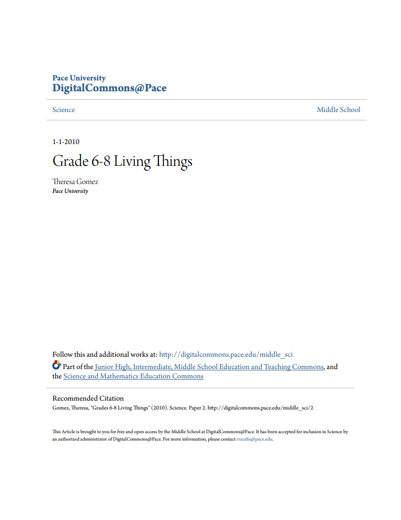 Grade 6-8 Living Things Lesson Plan