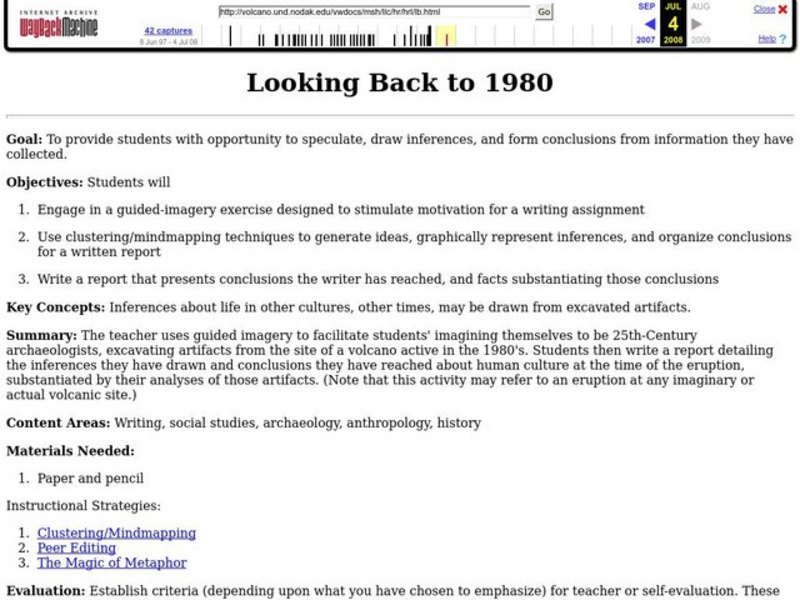 Looking Back to 1980 Lesson Plan