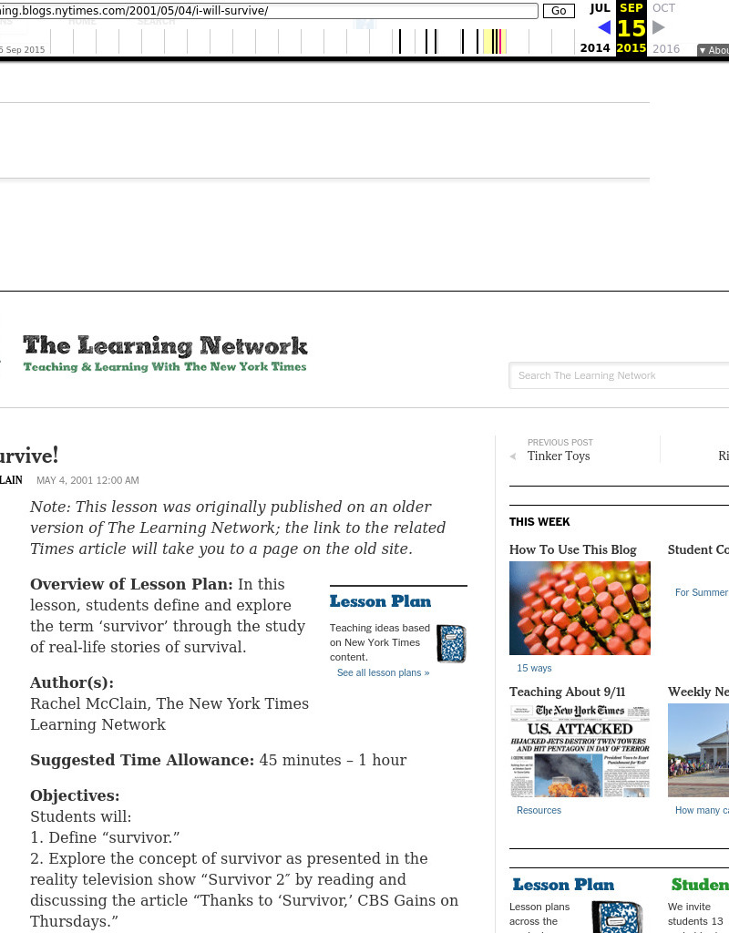 I Will Survive! Lesson Plan