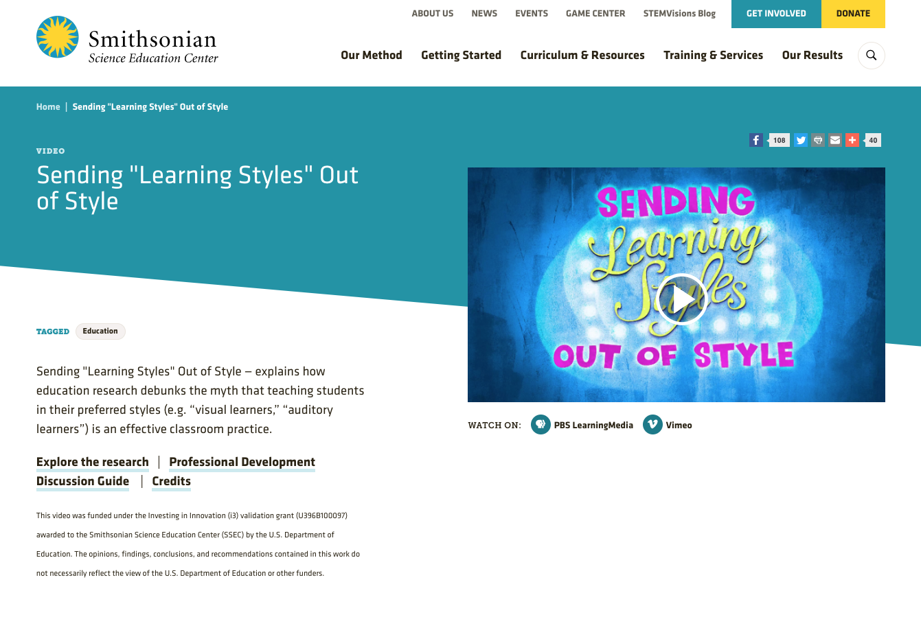 Sending "Learning Styles" out of Style Instructional Video