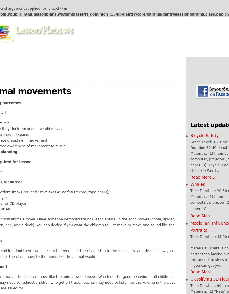 Animal Movements Lesson Plan