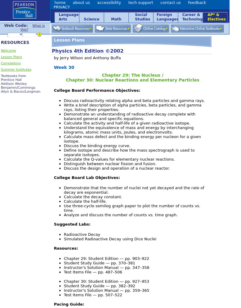 The Nucleus / Nuclear Reactions and Elementary Particles Unit Plan