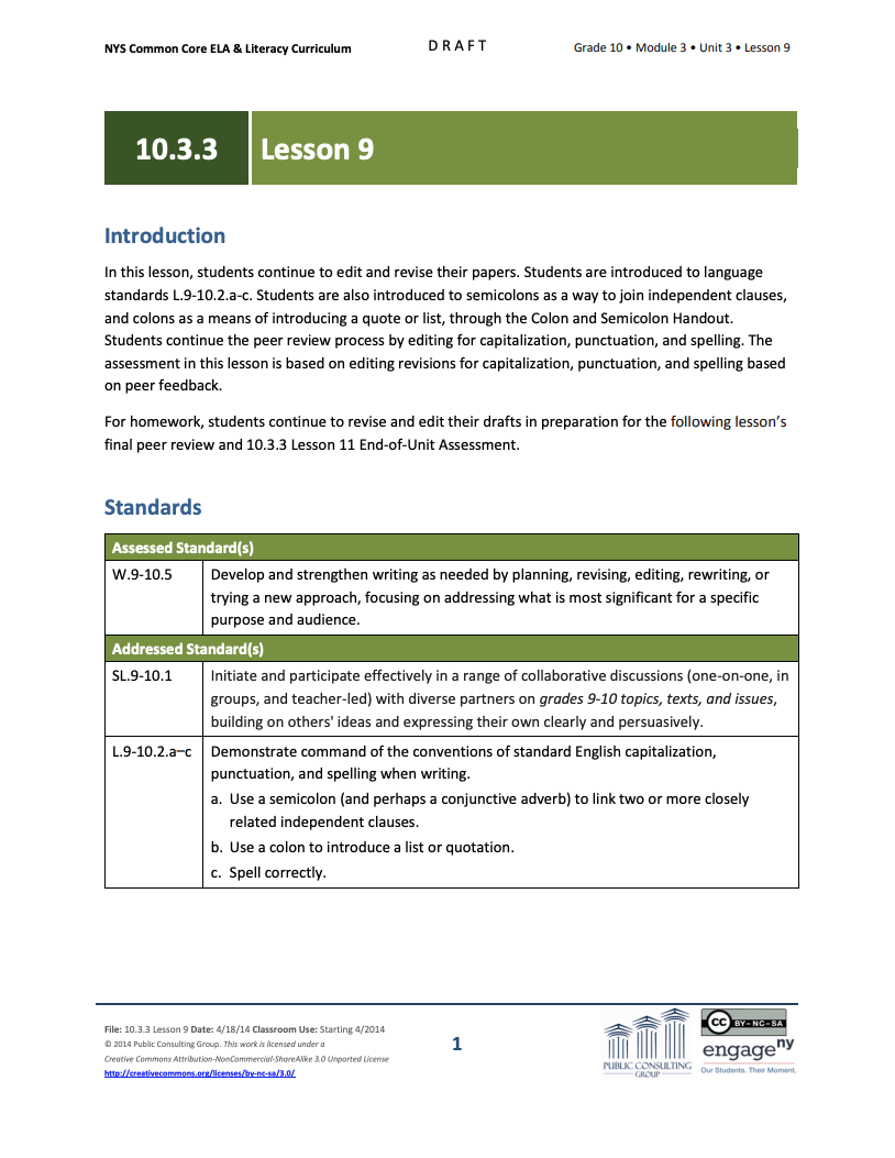 Grade 10 ELA Module 3: Unit 3, Lesson 9 Lesson Plan