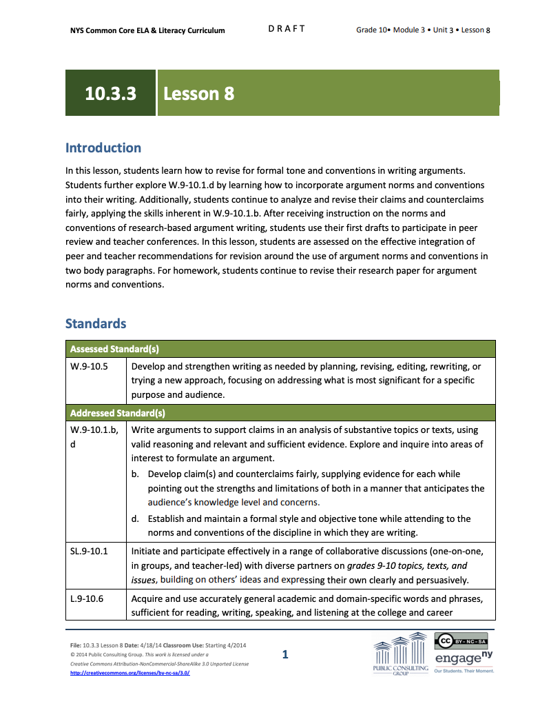 Grade 10 ELA Module 3: Unit 3, Lesson 8 Lesson Plan