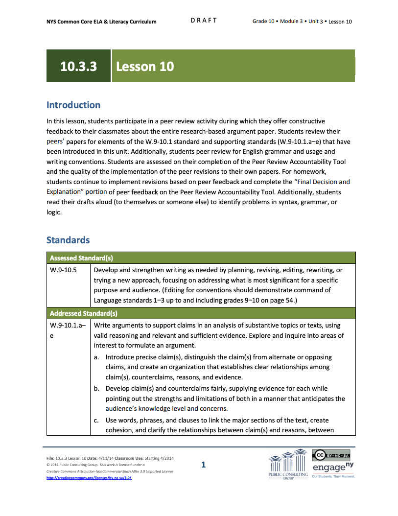 Grade 10 ELA Module 3: Unit 3, Lesson 10 Lesson Plan