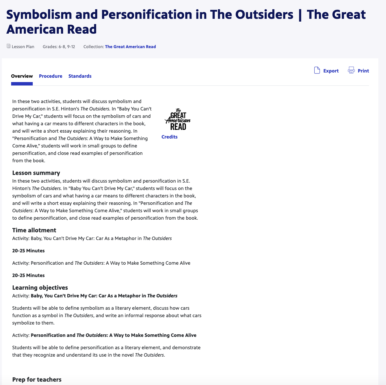 Symbolism and Personification in The Outsiders Lesson Plan