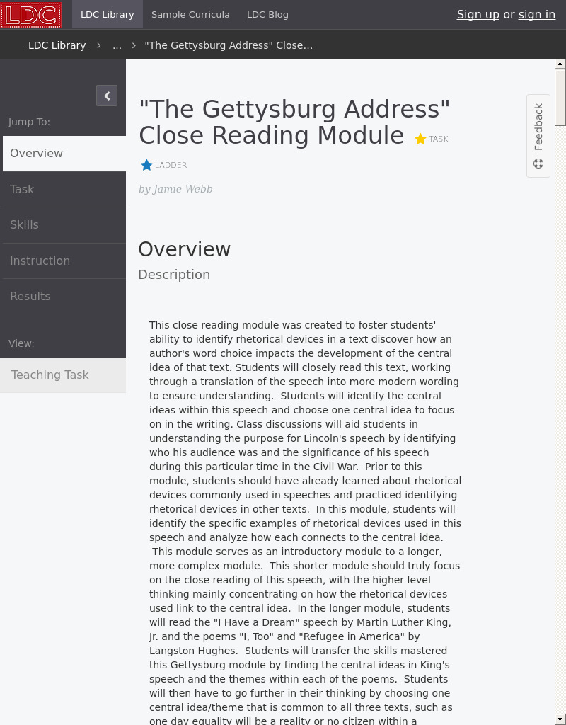 "The Gettysburg Address" Close Reading Module Lesson Plan
