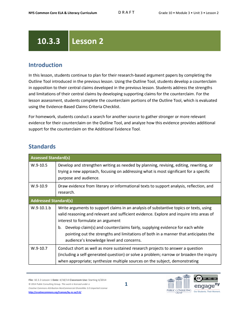 Grade 10 ELA Module 3: Unit 3, Lesson 2 Lesson Plan