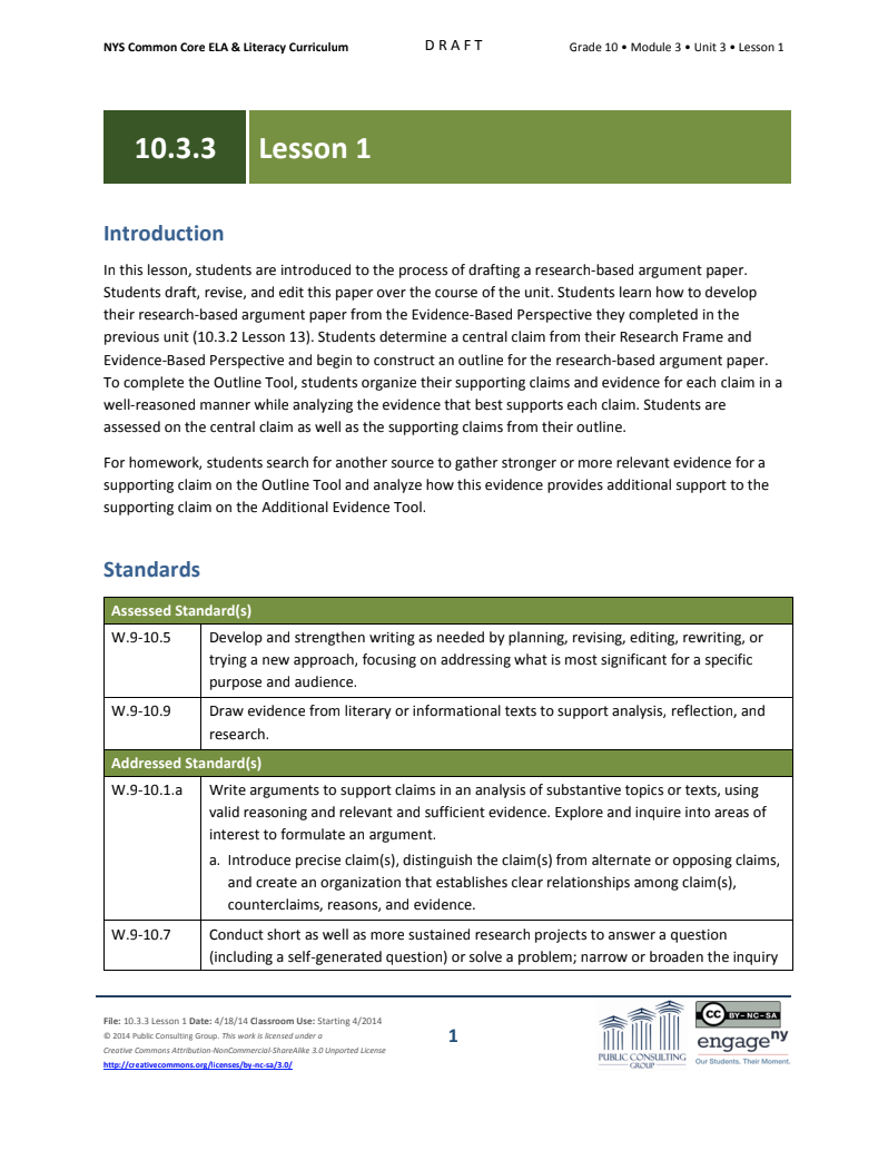 Grade 10 ELA Module 3: Unit 3, Lesson 1 Lesson Plan