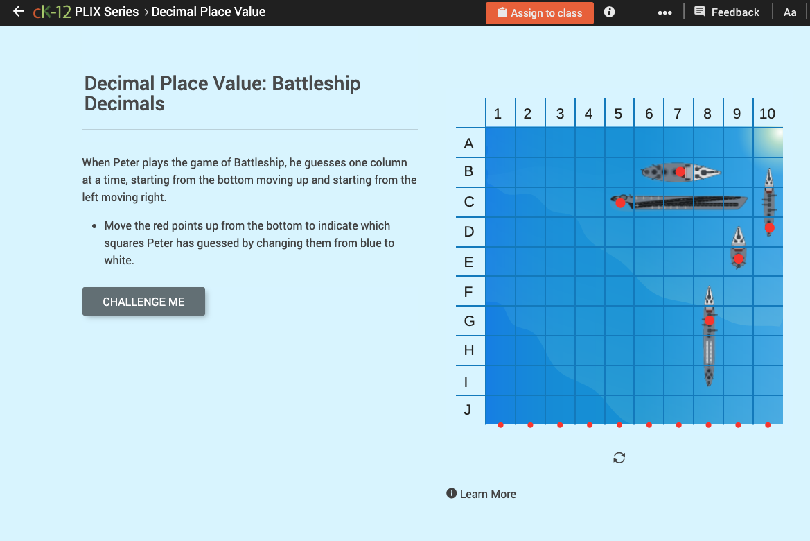 Numbers with Decimal Place Value: Battleship Decimals Interactive