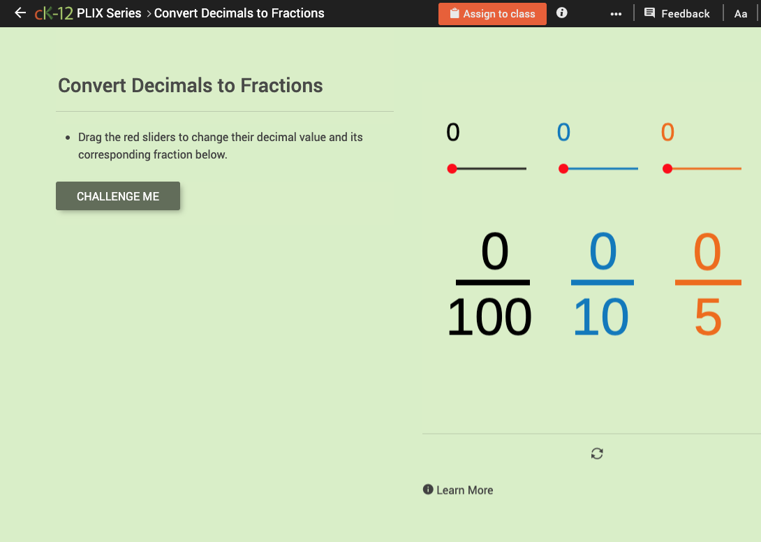 Decimals as Fractions Interactive