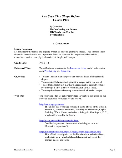 I've Seen That Shape Before Lesson Plan