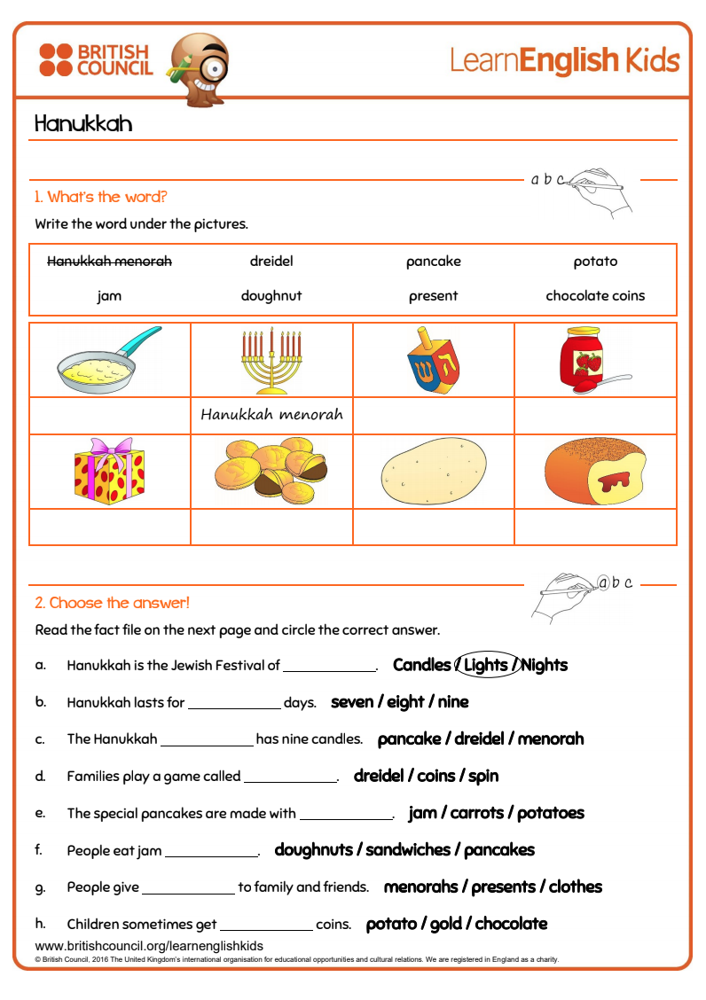 Hanukkah Worksheet
